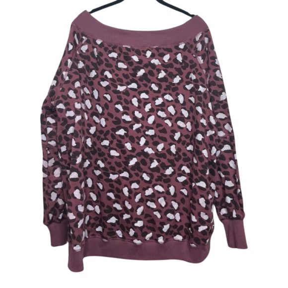 EASEL | Mauve Off The Shoulder Leopard Print Long Sleeve Sweatshirt | Size L - Picture 6 of 11